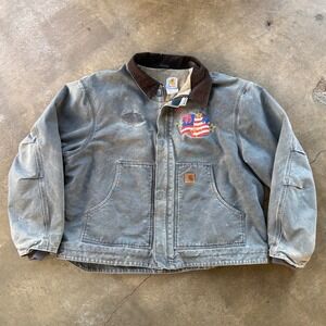 Vintage Carhartt Detroit Jacket 2XL Tall Distressed Workwear Eagle Lightning V8